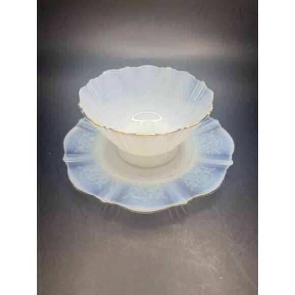 MacBeth-Evans "American Sweetheart" Monax W/ Gold Trim Depression Glass Low Foot - Picture 1 of 11